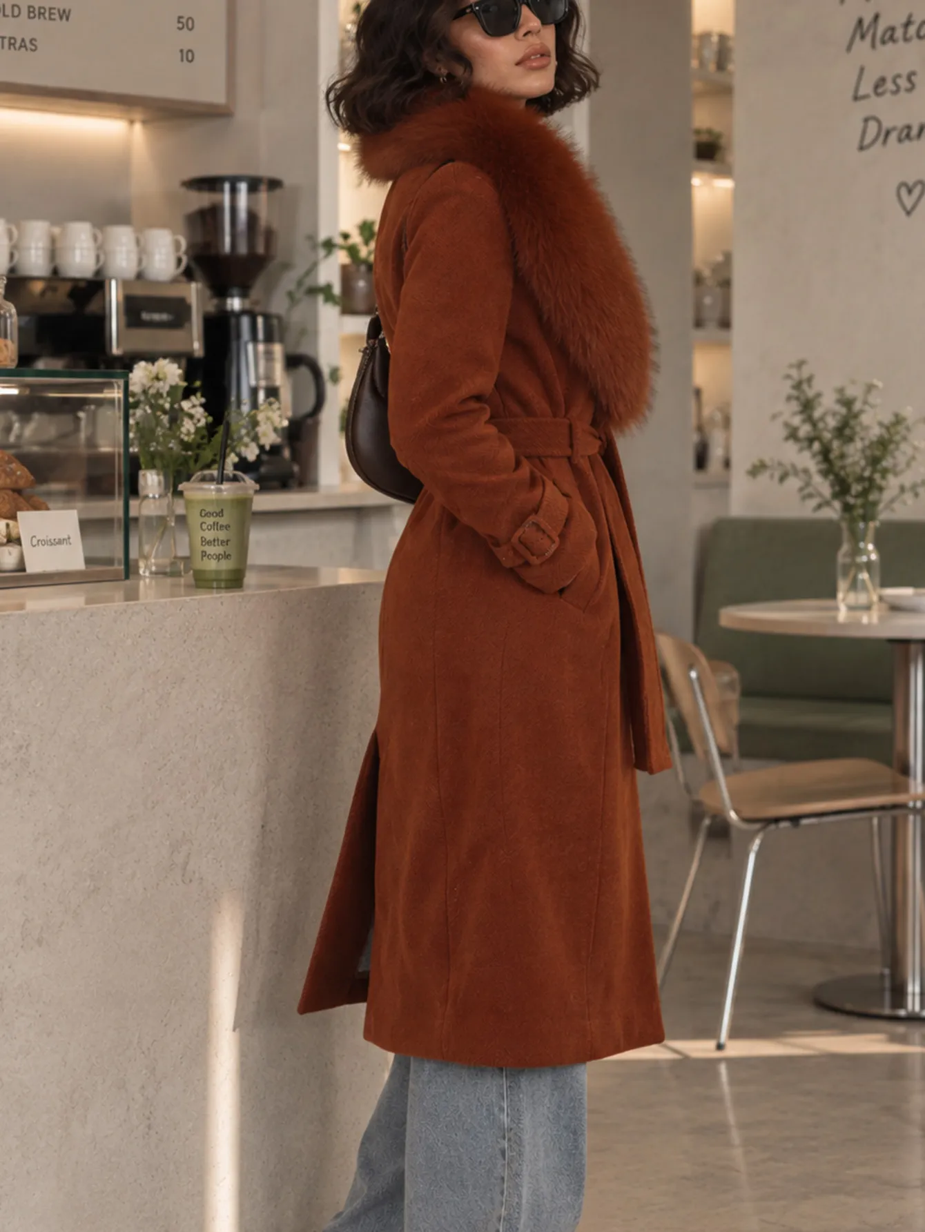 M01 Abrigo con pelo sintetico-ROJO-BEIGE 15267